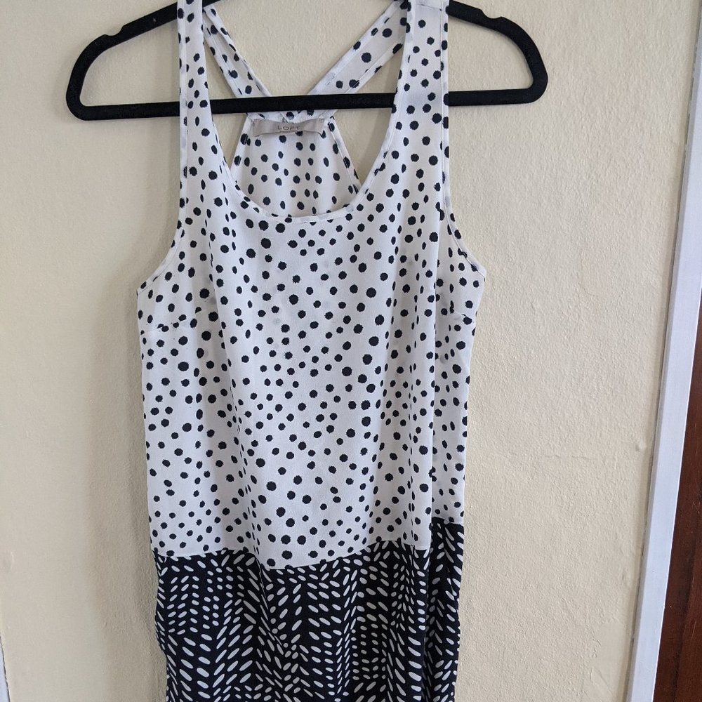 LOFT Drop Waist Polka Dot Black White Dress